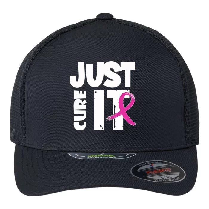 Just Cure It Breast Cancer Ribbon Flexfit Unipanel Trucker Cap