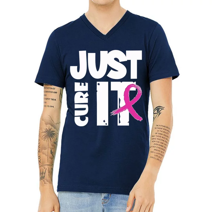 Just Cure It Breast Cancer Ribbon V-Neck T-Shirt