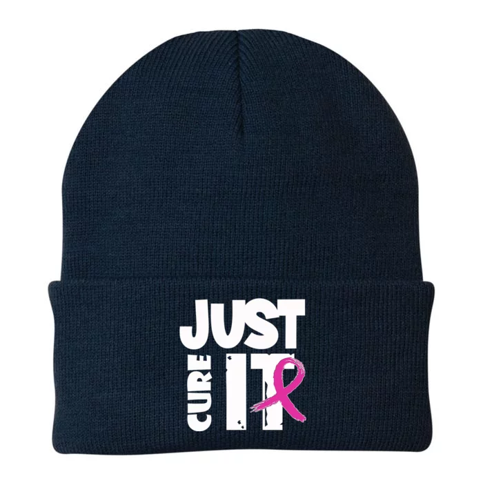 Just Cure It Breast Cancer Ribbon Knit Cap Winter Beanie