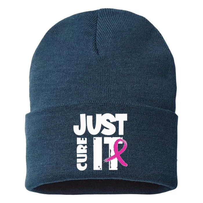 Just Cure It Breast Cancer Ribbon Sustainable Knit Beanie