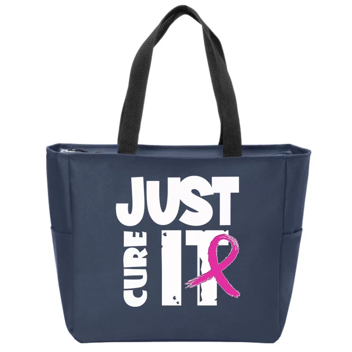 Just Cure It Breast Cancer Ribbon Zip Tote Bag