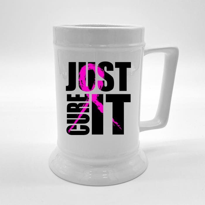 Just Cure It Breast Cancer Awareness Pink Ribbon Front & Back Beer Stein