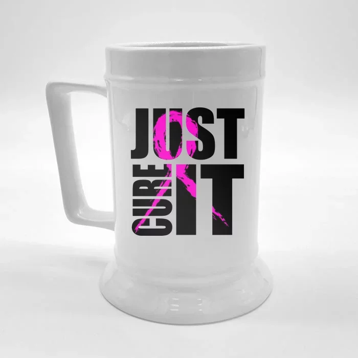 Just Cure It Breast Cancer Awareness Pink Ribbon Front & Back Beer Stein