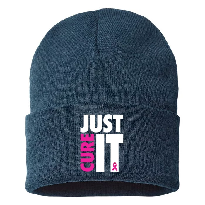 Just Cure It Breast Cancer Awareness Ribbon Sustainable Knit Beanie