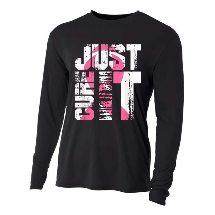 Just Cure It Breast Cancer Awareness White Shirt Cooling Performance Long Sleeve Crew