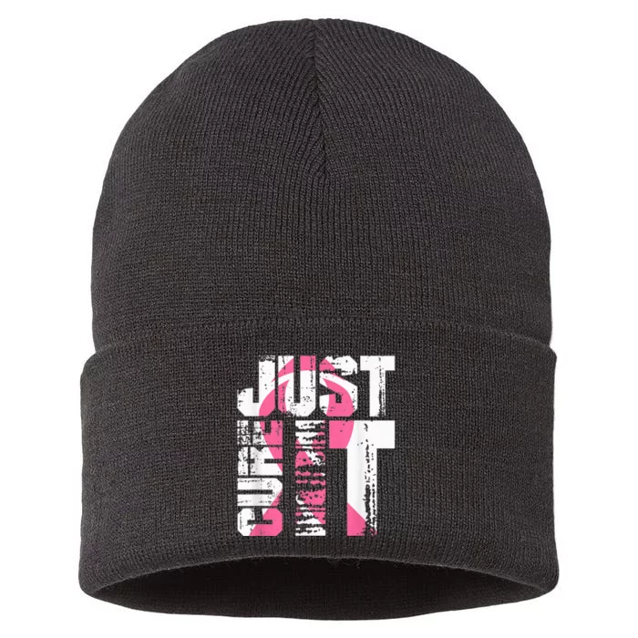 Just Cure It Breast Cancer Awareness White Shirt Sustainable Knit Beanie