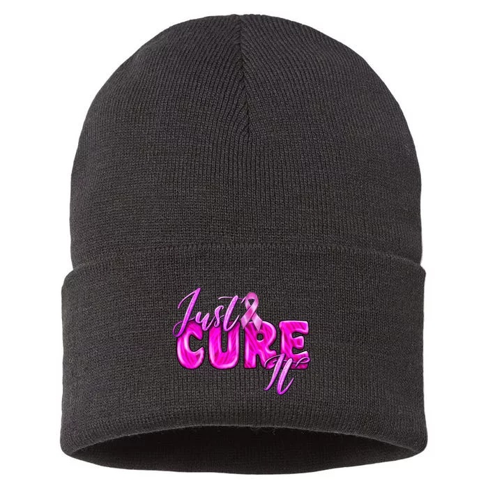 Just Cure It Pink Ribbon Breast Cancer Awareness Warrior Sustainable Knit Beanie