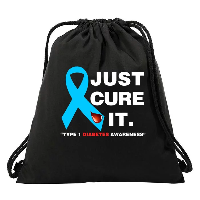 Just Cure It Blue Ribbon Type 1 Diabetes Awareness Drawstring Bag