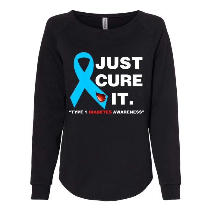 Just Cure It Blue Ribbon Type 1 Diabetes Awareness Womens California Wash Sweatshirt