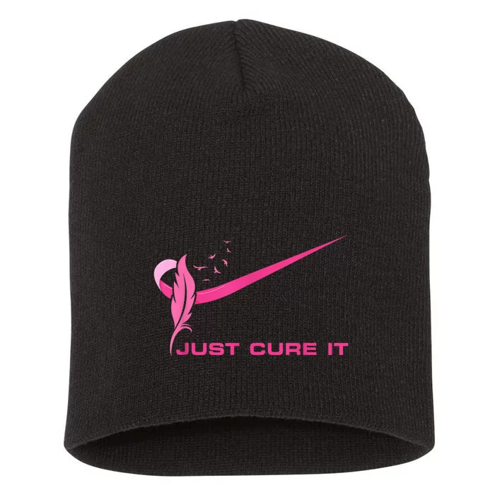 Just Cure It - Breast Cancer Awareness Pink Ribbon Short Acrylic Beanie