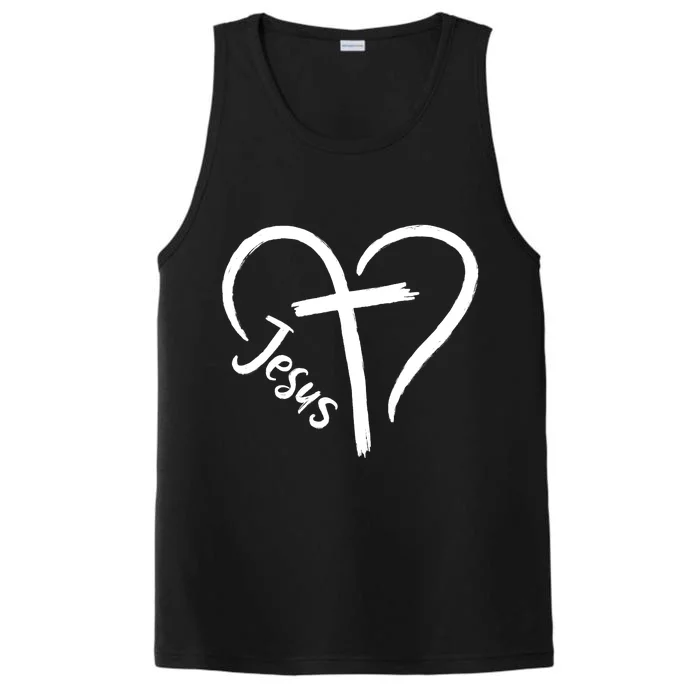 Jesus Cross Love Heart Christianity Performance Tank