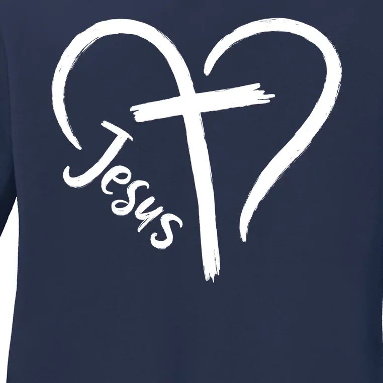 Jesus Cross Love Heart Christianity Ladies Long Sleeve Shirt