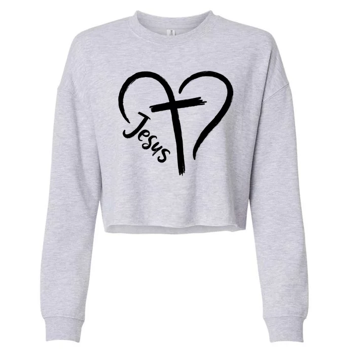 Jesus Cross Love Heart Christianity Cropped Pullover Crew