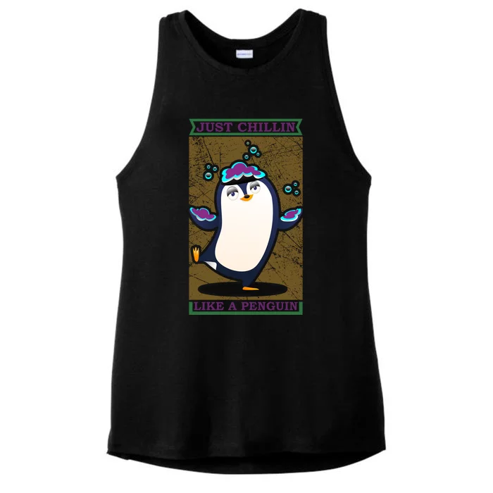 Just Chilling Like Penguin Ladies Tri-Blend Wicking Tank