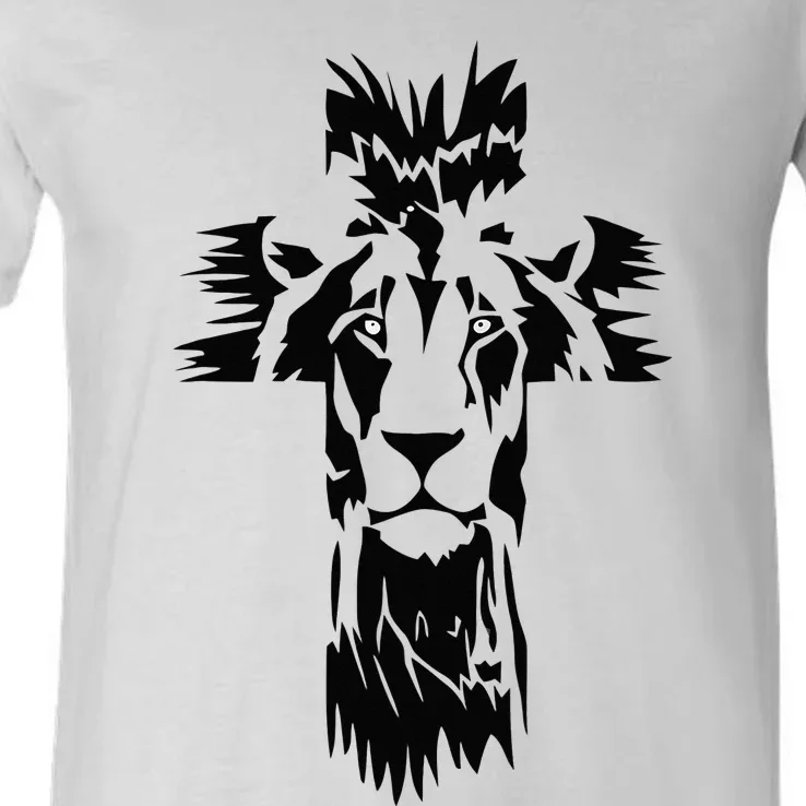 Jesus Crossbar Lion Believe in Jesus Christian Apparel V-Neck T-Shirt