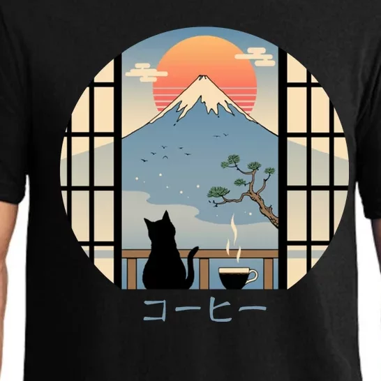 Japanese Cat Mountain Sunset Pajama Set