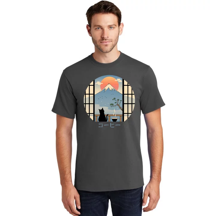 Japanese Cat Mountain Sunset Tall T-Shirt