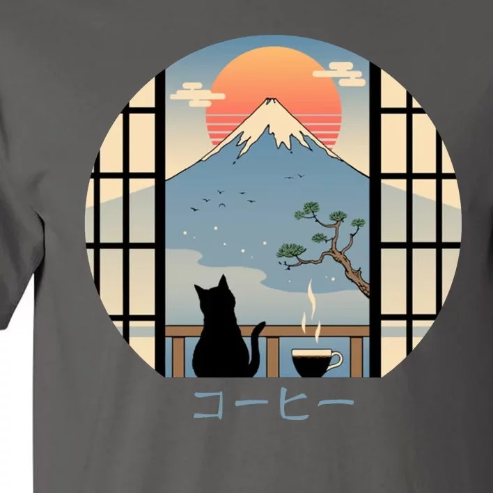 Japanese Cat Mountain Sunset Tall T-Shirt