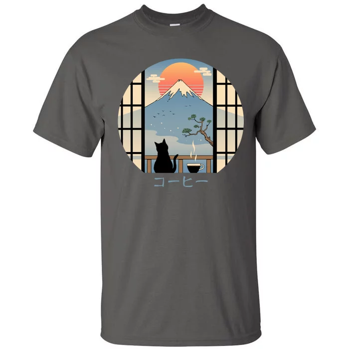 Japanese Cat Mountain Sunset Tall T-Shirt