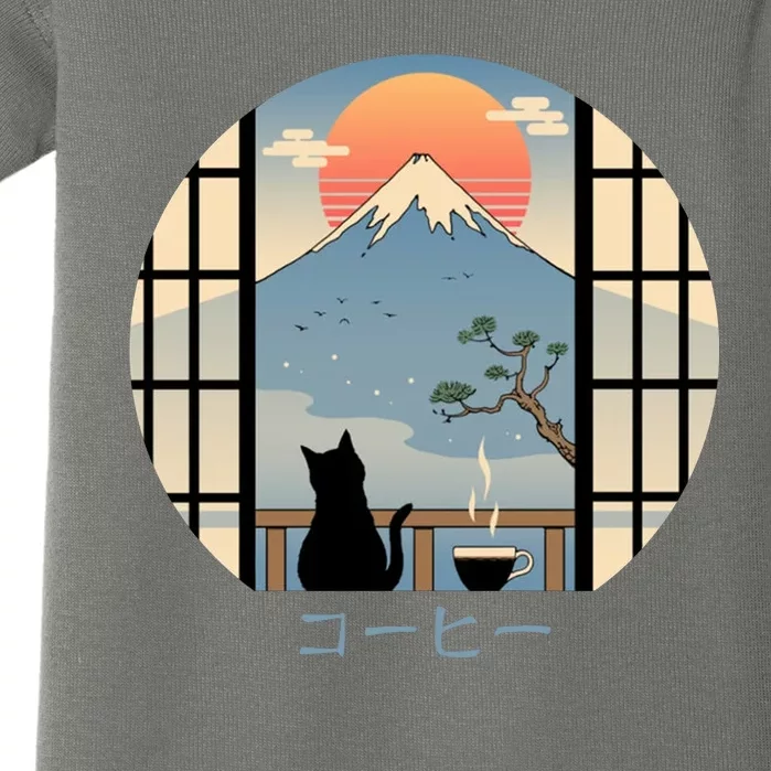 Japanese Cat Mountain Sunset Baby Bodysuit