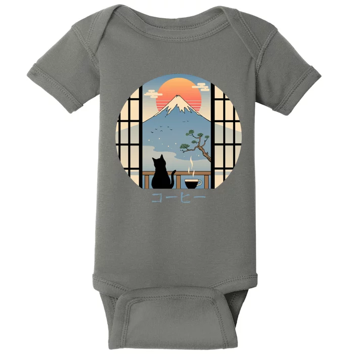 Japanese Cat Mountain Sunset Baby Bodysuit