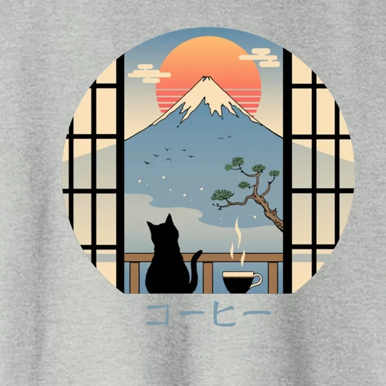 Japanese Cat Mountain Sunset Women's Crop Top Tee