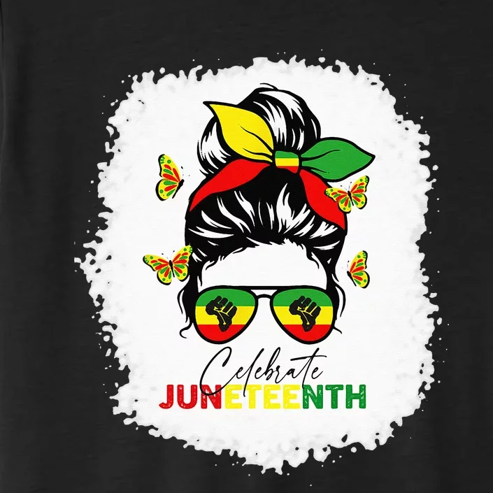 Juneteenth Celebrate Messy Bun Glasses Black Wo ChromaSoft Performance T-Shirt