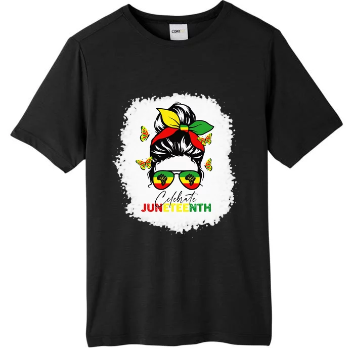 Juneteenth Celebrate Messy Bun Glasses Black Wo ChromaSoft Performance T-Shirt