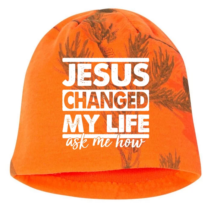 Jesus Changed My Life Ask Me How Kati - Camo Knit Beanie