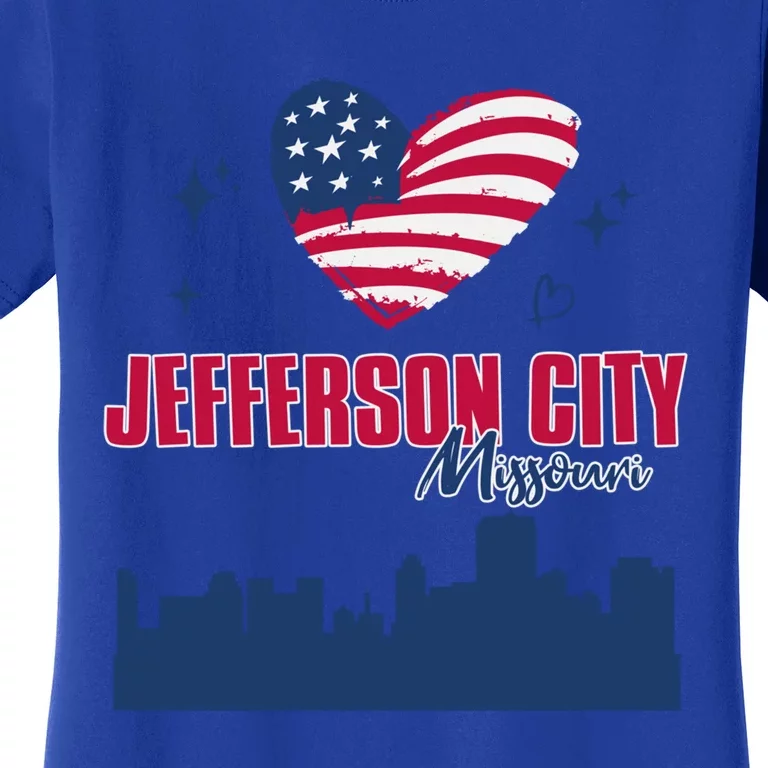 Jefferson City Missouri Skyline American Flag Heart Gift Women's T-Shirt