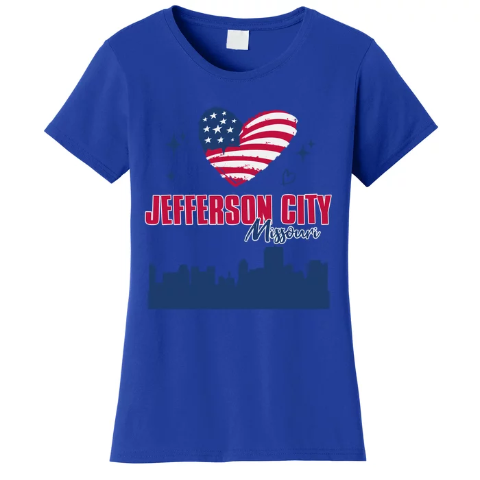 Jefferson City Missouri Skyline American Flag Heart Gift Women's T-Shirt