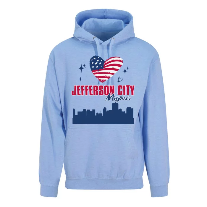 Jefferson City Missouri Skyline American Flag Heart Gift Unisex Surf Hoodie