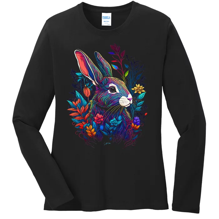 JCombs Colorful Magical Bunny Rabbit Ladies Long Sleeve Shirt