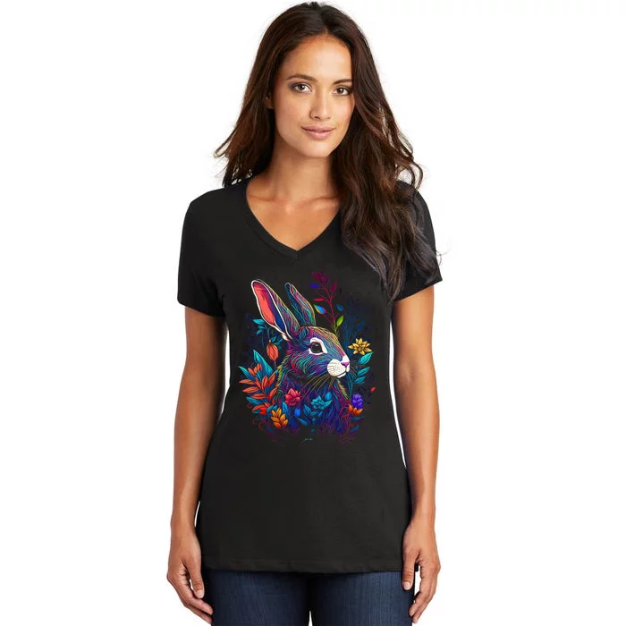 JCombs Colorful Magical Bunny Rabbit Women's V-Neck T-Shirt