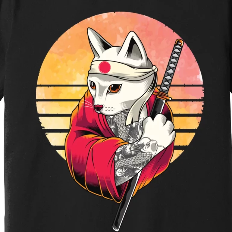 Japanese Cat Martial Art Samurai Pastel Goth Premium T-Shirt