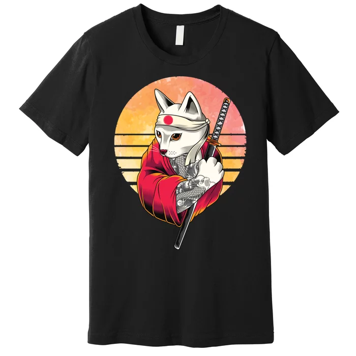 Japanese Cat Martial Art Samurai Pastel Goth Premium T-Shirt