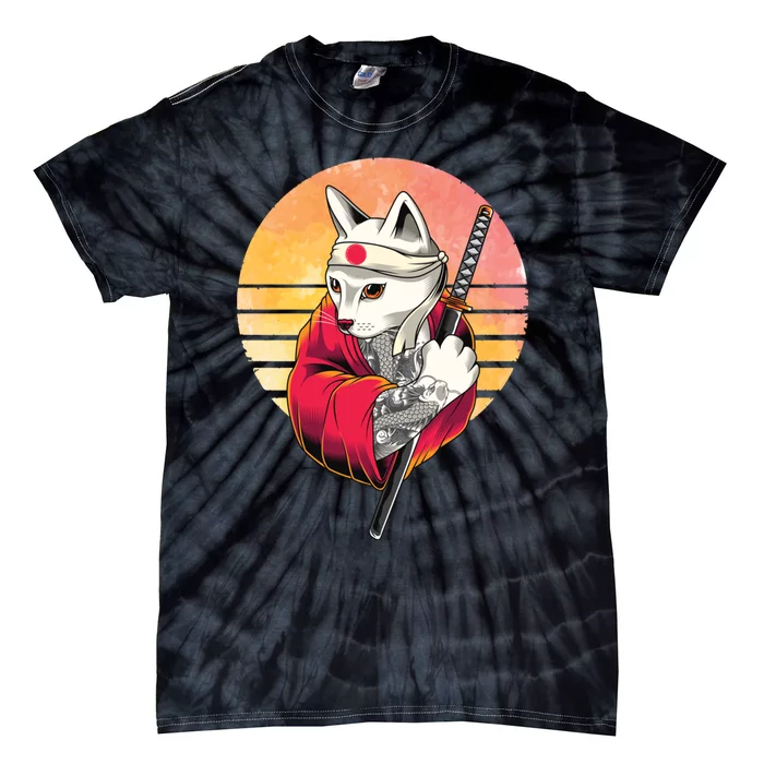 Japanese Cat Martial Art Samurai Pastel Goth Tie-Dye T-Shirt