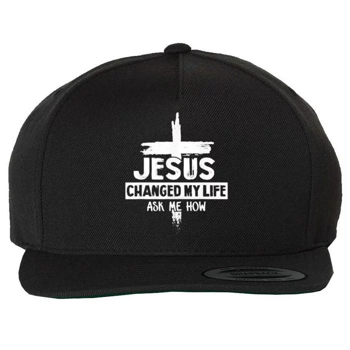 Jesus Changed My Life Ask Me How Bible Cross Christ Wool Snapback Cap