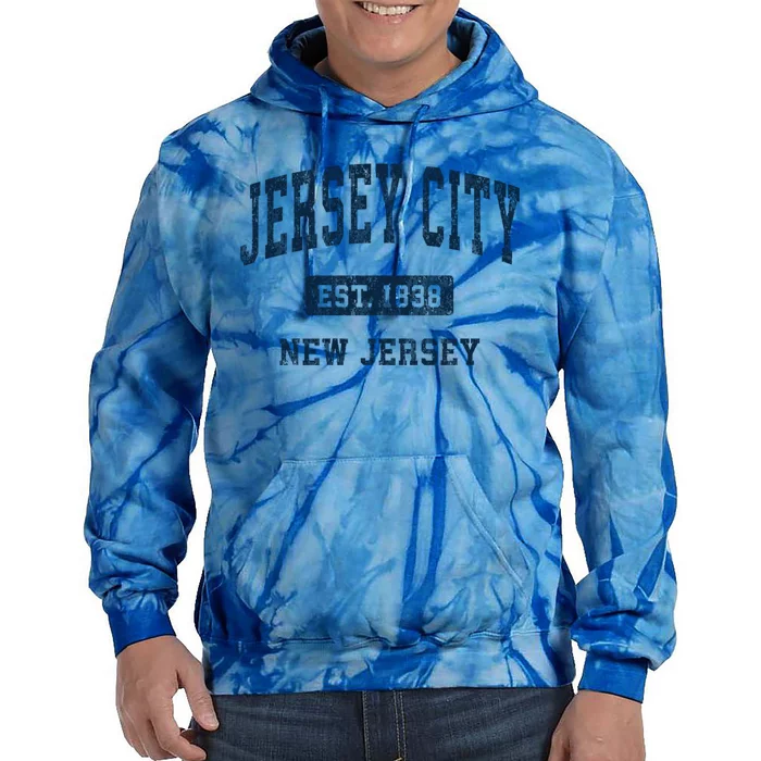 Jersey City New Jersey Nj Vintage Athletic Sports Design Funny Gift Tie Dye Hoodie