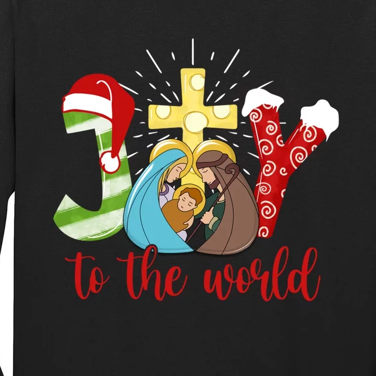 Jesus Christian Nativity Scene Joy To The World Christmas Tall Long Sleeve T-Shirt