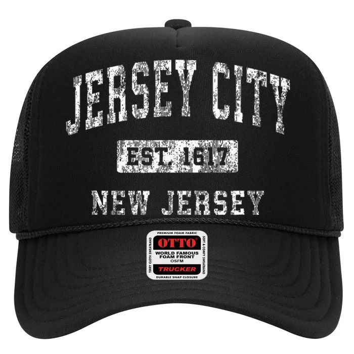 Jersey City Nj Vintage Sports Pride High Crown Mesh Trucker Hat