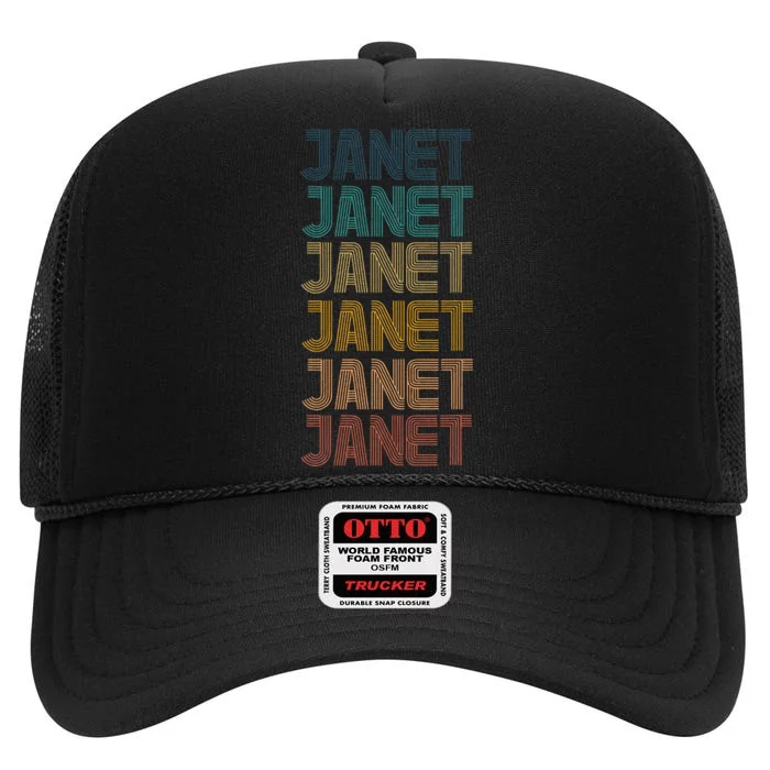 Janet Classic Name Cool 80s 90s High Crown Mesh Trucker Hat