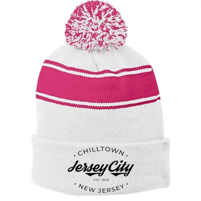 Jersey City New Jersey Chilltown Stripe Pom Pom Beanie