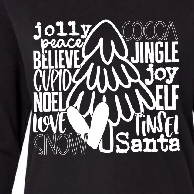 Jolly Cocoa Peace Believe Jingle Joy Cupid Noel Love Gift Womens Cotton Relaxed Long Sleeve T-Shirt