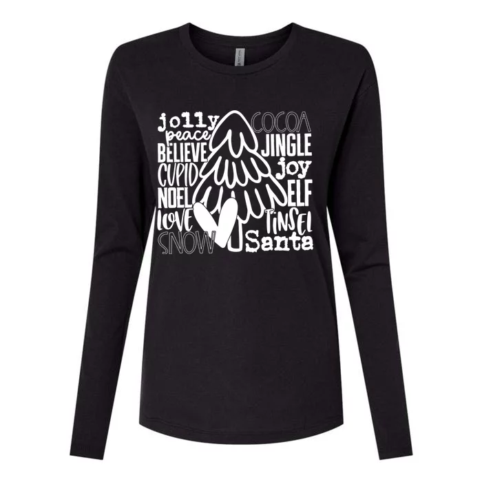 Jolly Cocoa Peace Believe Jingle Joy Cupid Noel Love Gift Womens Cotton Relaxed Long Sleeve T-Shirt