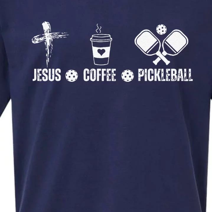 Jesus Coffee Pickleball Funny Christian Pickleball Lovers Sueded Cloud Jersey T-Shirt