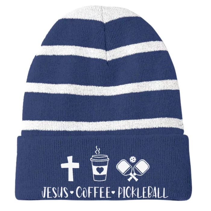 Jesus Coffee Picklenall Funny Christian Pickleball Lovers Striped Beanie with Solid Band