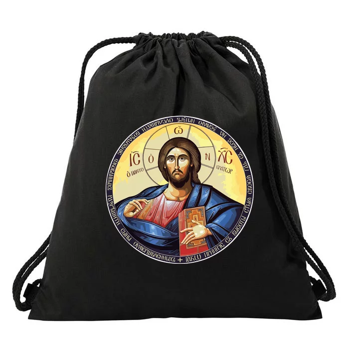 Jesus Christ Pantocrator Orthodox Byzantine Icon Drawstring Bag