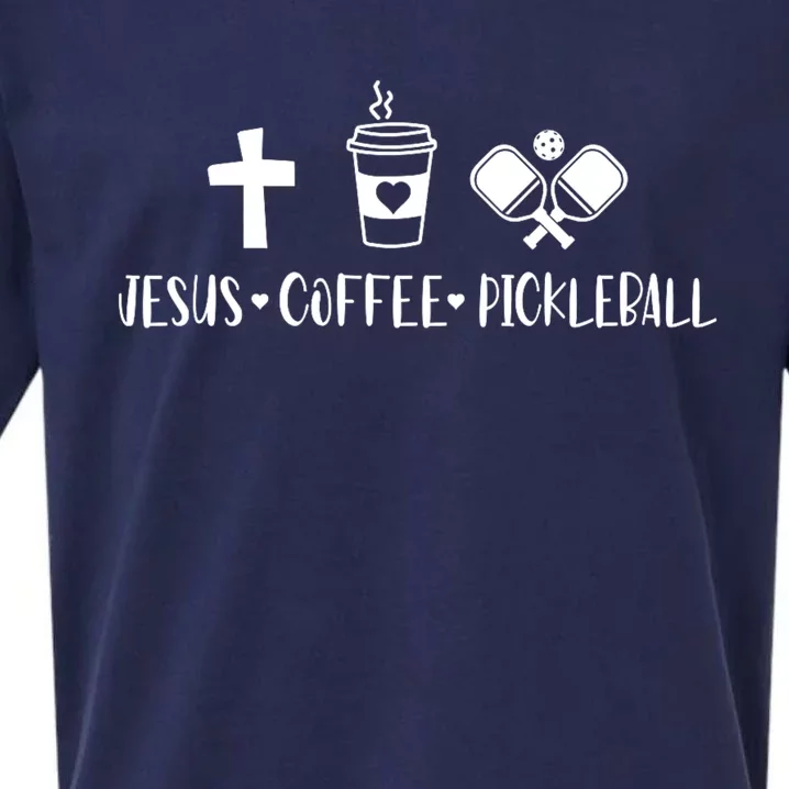 Jesus Coffee Picklenall Funny Christian Pickleball Lovers Sueded Cloud Jersey T-Shirt