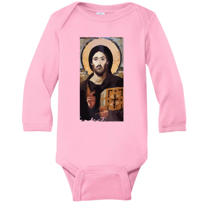 Jesus Christ Pantocrator Sinai Orthodox Christian Icon Gifts Baby Long Sleeve Bodysuit